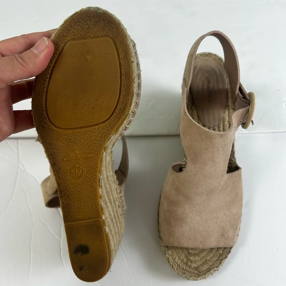Via Spiga Nolan Beige Leather Suede SlingBack Espadrille Wedge Sandals Womens 8